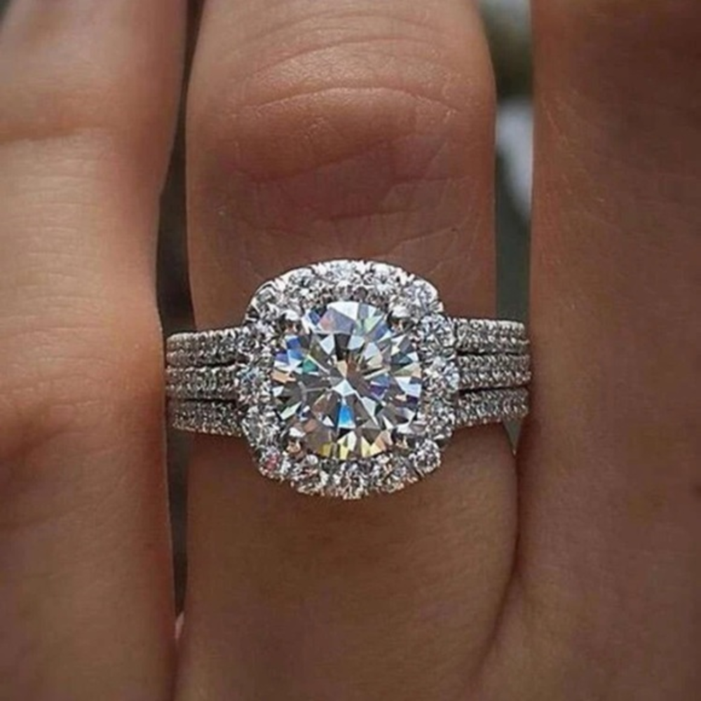 3 row‎ zirconia women engagement ring 925
